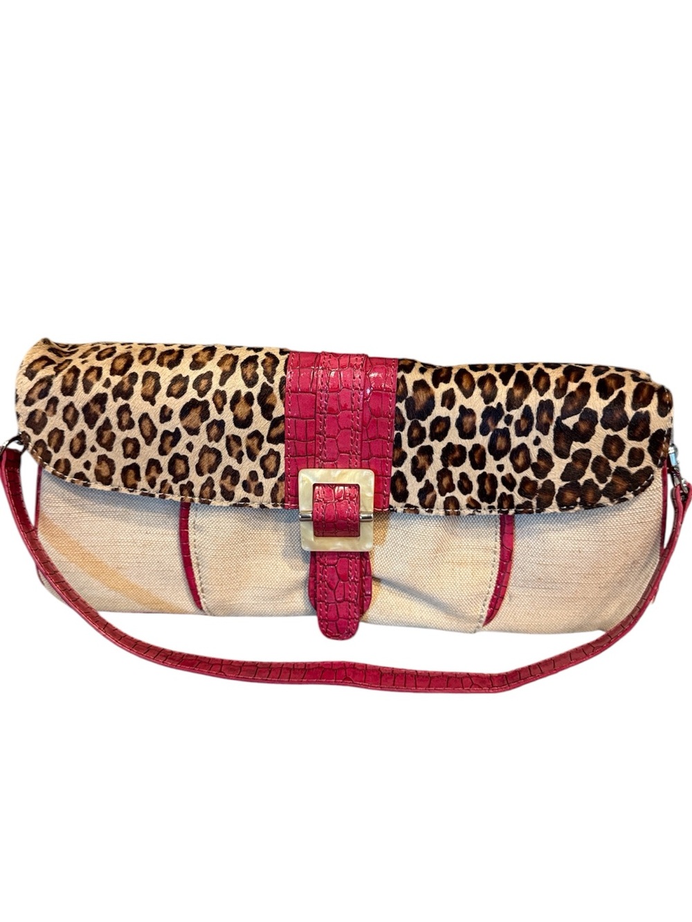 Donald J Pliner Fierce Leopard Hair-On Leather Shoulder Bag Red Croc
